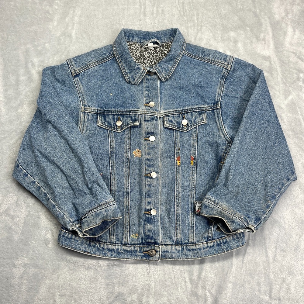 American Girl Trucker Jacket Womens Large Blue Denim Detail Pockets Button Front